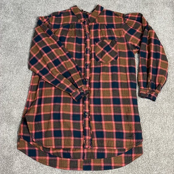 Free People We The Free Plaid Tunic Womens XS Shirt Dress Oversized Button Up - Picture 1 of 9